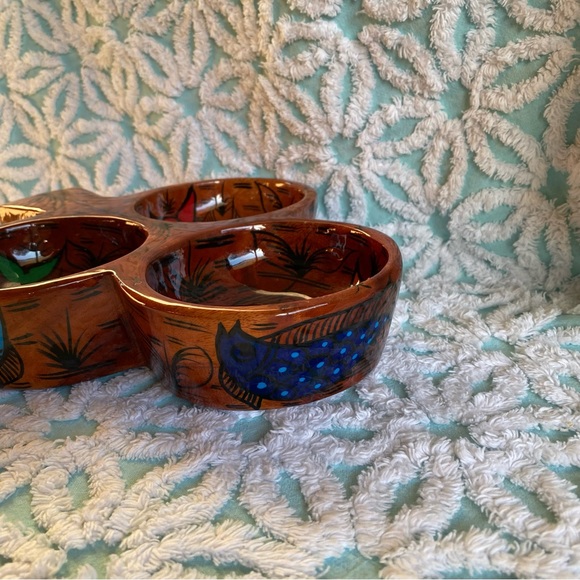 Vintage serving bowl Mexican folk art divided nut bowl trinket dish - Picture 4 of 9